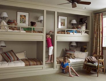 Bunk room with quad bunk beds for sleepovers