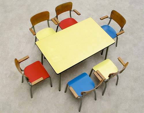 Vintage Belgian School Table and Chairs