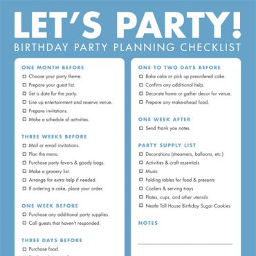 Printable Birthday Party Planning Checklist