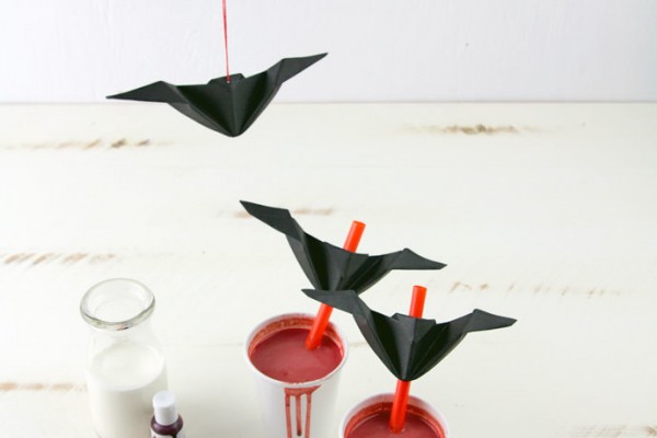 Spooky Red Velvet Hot Chocolate with Origami Bat Topper